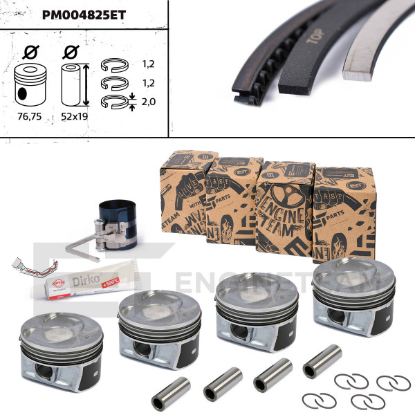 PM004825ET, Piston, Complete piston with rings and pin - repair kit, ET ENGINETEAM, Skoda Rapid, VW Jetta, Audi A1, Seat 1,4 TSI CAXA CAXC 2007+