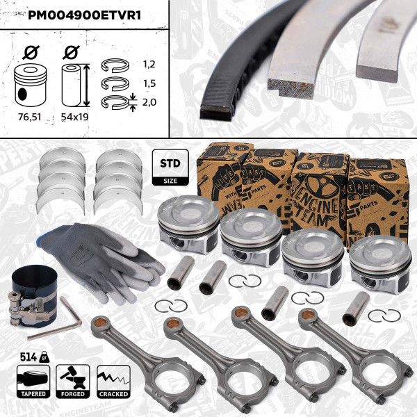 Piston Set + conrods - PM004900ETVR1 ET ENGINETEAM - 036105701AB, 03C107065AQ, 036105701S