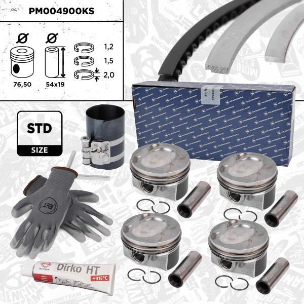 PM004900KS, Piston, Repair set - complete piston with rings and pin (for 1 engine), ET ENGINETEAM, 40846600S VW Beetle Polo, Seat Ibiza, Audi Skoda 1,4 TSI CAVA CTHA BMY 2010+, 03C107065AQ, 03C107065AS, 03C107065BF, 03C107065BL, 03C107065AH, 03C107065CE, 03C107065CF, 028PI00117000, 40846600, 87-433900-00