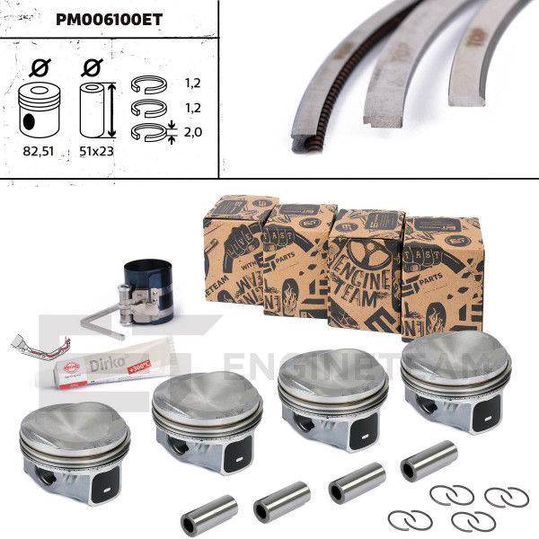 PM006100ET, Piston, Complete piston with rings and pin - repair kit, ET ENGINETEAM, 06H107065BF, 06H107065BS, 06H107065CP, 06H107065DF, 06H107065DL