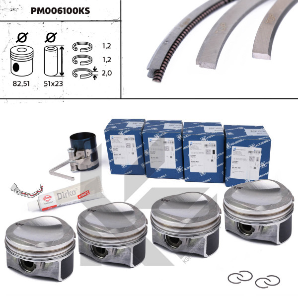 PM006100KS, Piston, Repair set - complete piston with rings and pin (for 1 engine), ET ENGINETEAM, 40761600S , 06H107065BF, 06H107065BS, 06H107065CP, 06H107065DF