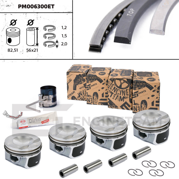 PM006300ET, Piston, Complete piston with rings and pin - repair kit, ET ENGINETEAM, 028PI00119000, 06H107065AB, 06H107099AM, 40247600, 06H107065AM, 06H107065BE, 06J107065AH