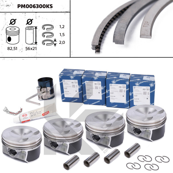 PM006300KS, Piston, Complete piston with rings and pin - repair kit, ET ENGINETEAM, 40247600S , 06H107065AB, 06H107099AM, 06H107065AM, 06H107065BE, 06J107065AH