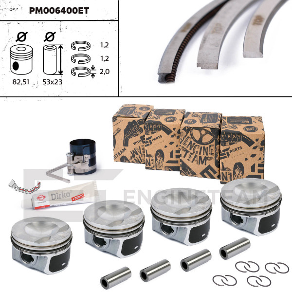 PM006400ET, Piston, Complete piston with rings and pin - repair kit, ET ENGINETEAM, 06H107065DM