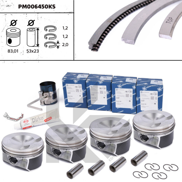 PM006450KS, Piston, Repair set - complete piston with rings and pin (for 1 engine), ET ENGINETEAM, 40759620S 
