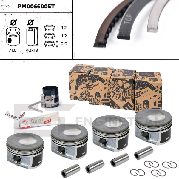 PM006600ET, Piston, Complete piston with rings and pin - repair kit, ET ENGINETEAM, 028PI00130000, 03F107065F, 03F107065G, 41257600, 03F107065A, 03F107065D
