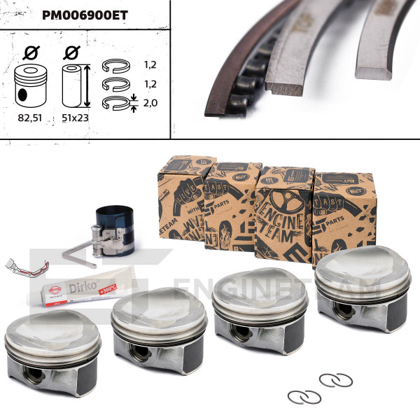 PM006900ET, Piston, Complete piston with rings and pin - repair kit, ET ENGINETEAM, 06H107065DL