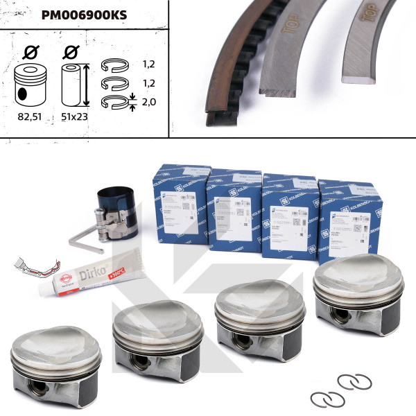 PM006900KS, Piston, Repair set - complete piston with rings and pin (for 1 engine), ET ENGINETEAM, 41197600S , 06H107065DL, 06H107065CP, 41197600