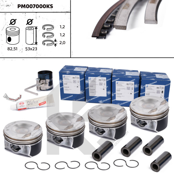 PM007000KS, Piston, Repair set - complete piston with rings and pin (for 1 engine), ET ENGINETEAM, 41198600S , 06H107065DM, 028PI00134000, 41198600