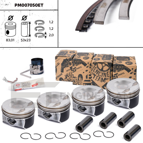 PM007050ET, Piston, Complete piston with rings and pin - repair kit, ET ENGINETEAM
