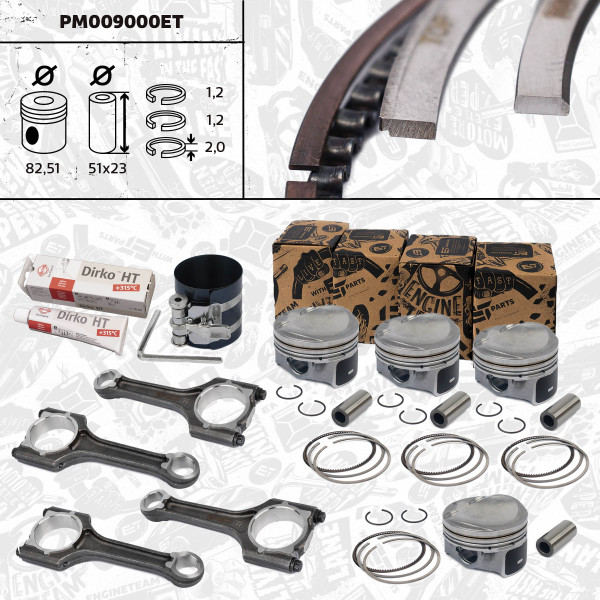 PM009000ET, Piston, Repair set - complete piston with rings and pin (for 1 engine), ET ENGINETEAM, 06H107065DL, 06J198401H, 06H107065BS, 06H107065BF, 06H107065DF, 06H107065CP