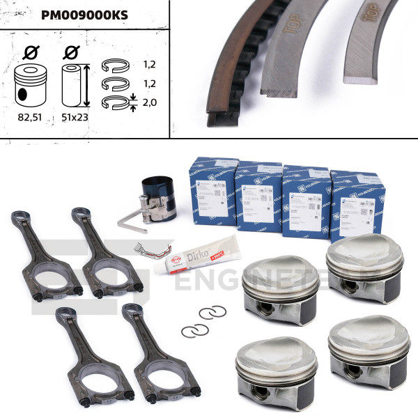 PM009000KS, Piston, Complete piston with rings and pin - repair kit, ET ENGINETEAM, 41197600S + 50009180, 06H107065DL, 06J198401H, 06H107065BS, 06H107065BF, 06H107065DF, 06H107065CP