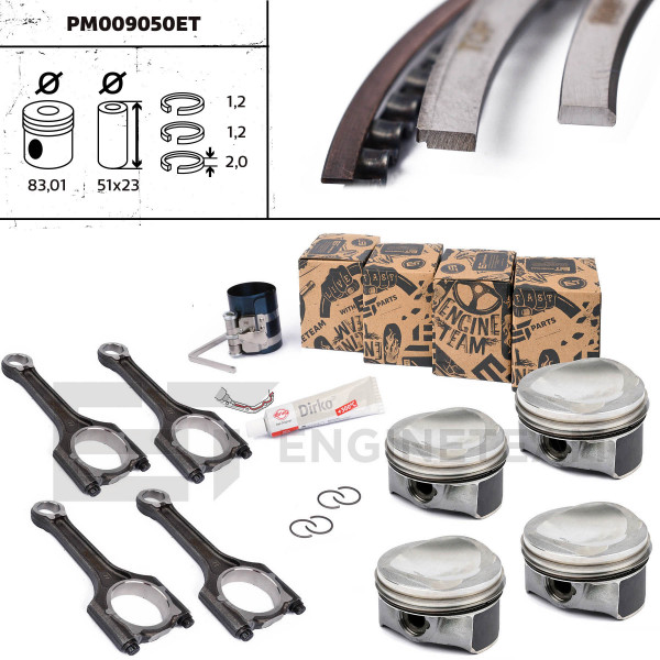 PM009050ET, Piston, Complete piston with rings and pin - repair kit, ET ENGINETEAM