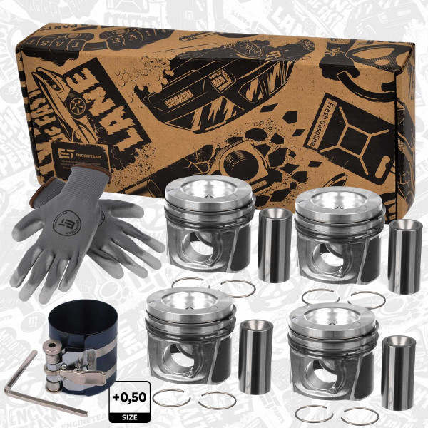 PM015350VR1, Repair set - complete piston with rings and pin (for 1 engine), ET ENGINETEAM, Nissan Opel Renault NV400 Movano M9T 702 2,3 dCi/TDCI 2010+