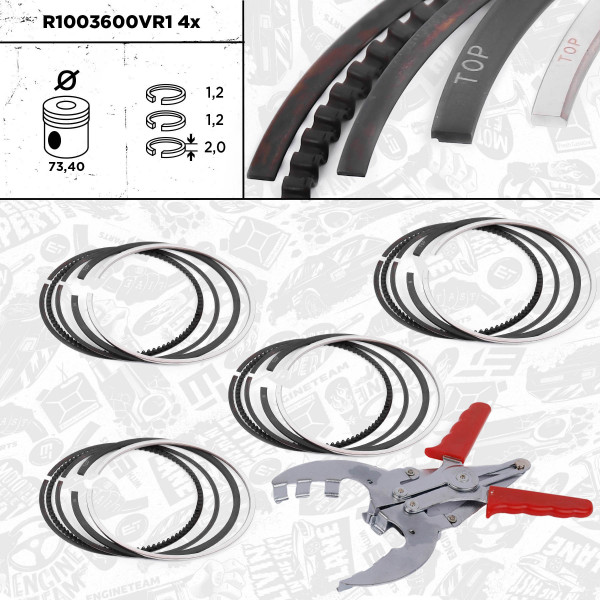 4x Piston Ring Kit - R1003600VR1 ET ENGINETEAM - 24454587, 24454593, 55351912