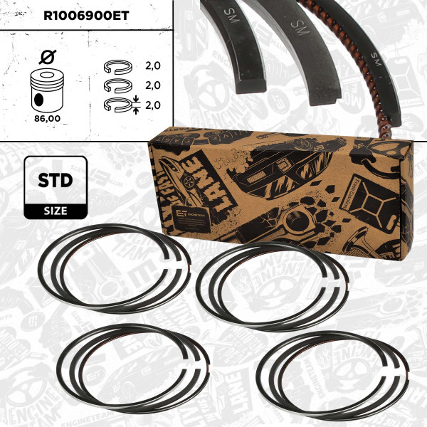 4x Piston Ring Kit - R1006900ET ET ENGINETEAM - 71717375, 71737072, 013RS001140N0
