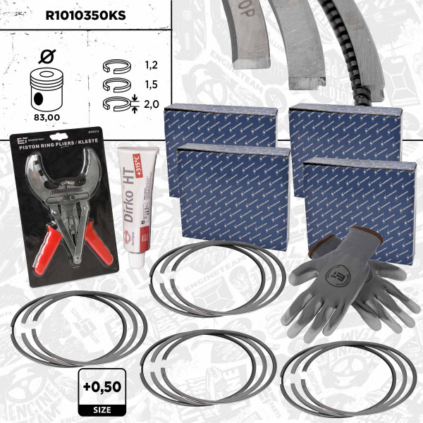 R1010350KS, 4x Piston Ring Kit, ET ENGINETEAM, 800073810050S , 800073810050