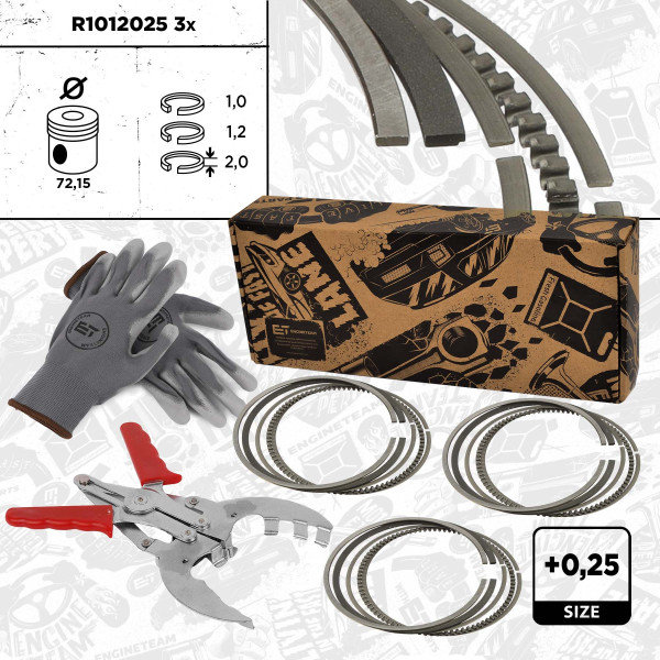 3x Piston Ring Kit - R1012025VR2 ET ENGINETEAM