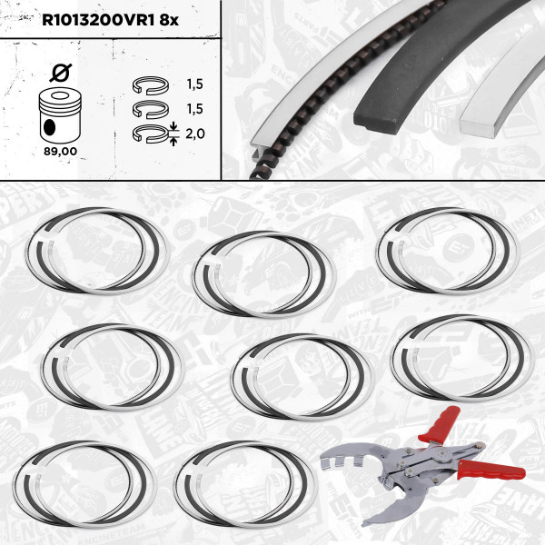 R1013200VR1, Piston Ring Kit, Piston rings - repair kit for 1 engine, ET ENGINETEAM, BMW 5(F10) 6 (F11) 7 (F01) X5 (E70) X6 (E71) 650 i xDrive N63 B44 A 2010+, 11257574822, 7574822