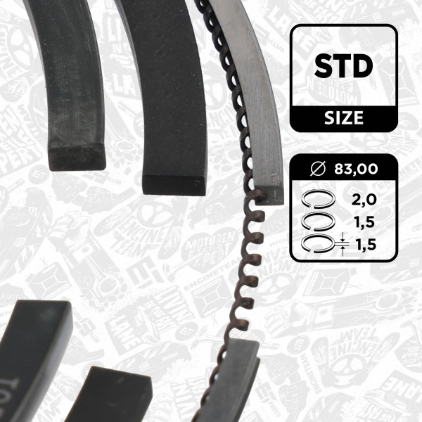 R1016000, Piston Ring Set, ET ENGINETEAM, Jaguar Lad Rover Defender Discovery Range Rover E-Pace F-Pace XF XE 2,0 AWD 204DTA(AJ20D4) 2015+ , G4D3-6150-AA, G4D3-6152-BA, G4D3-6153-BA, G4D36150AA, G4D36152BA, G4D36153BA, 800127211000