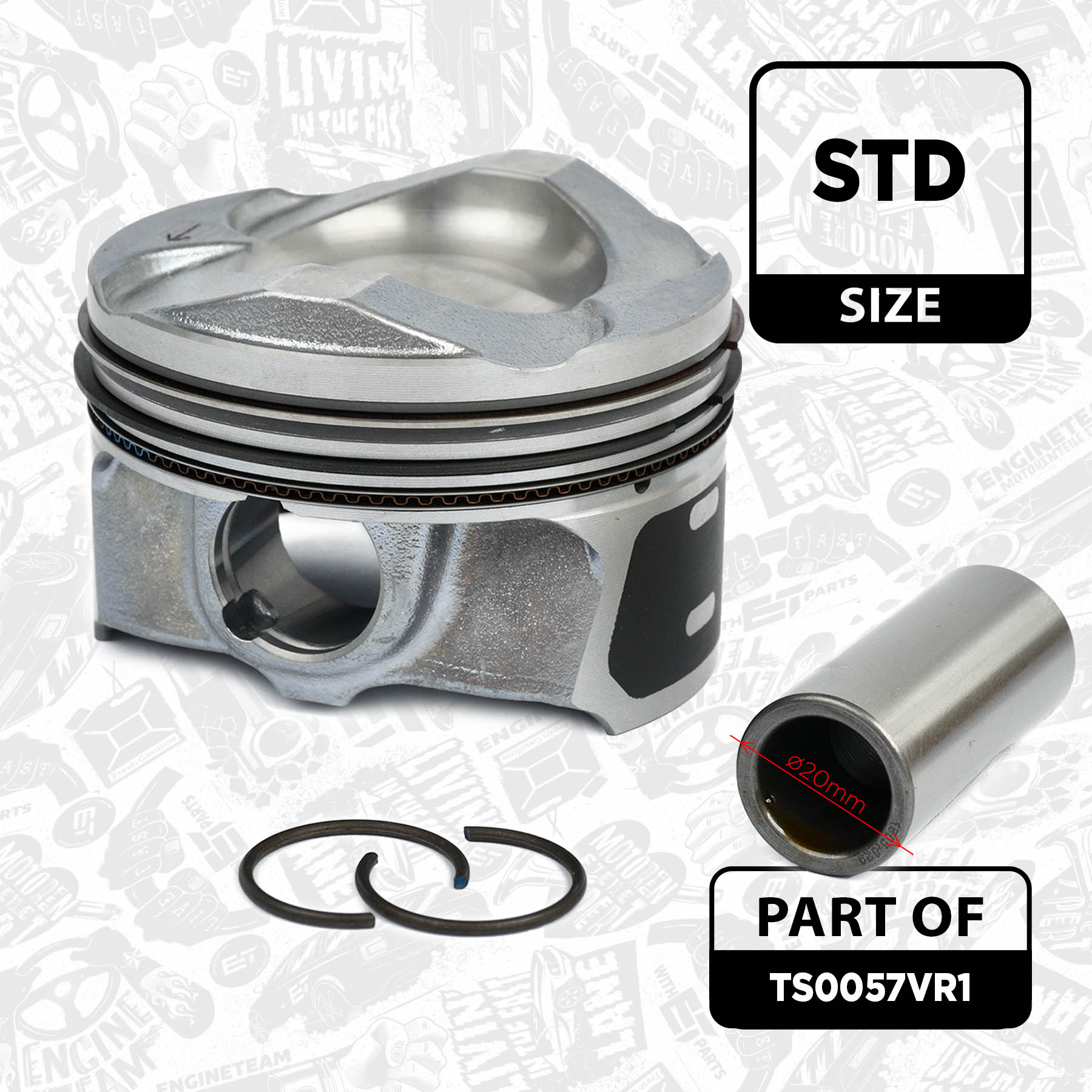 Gasket Kit, cylinder head + bolts + pistons TS0057VR1 ET