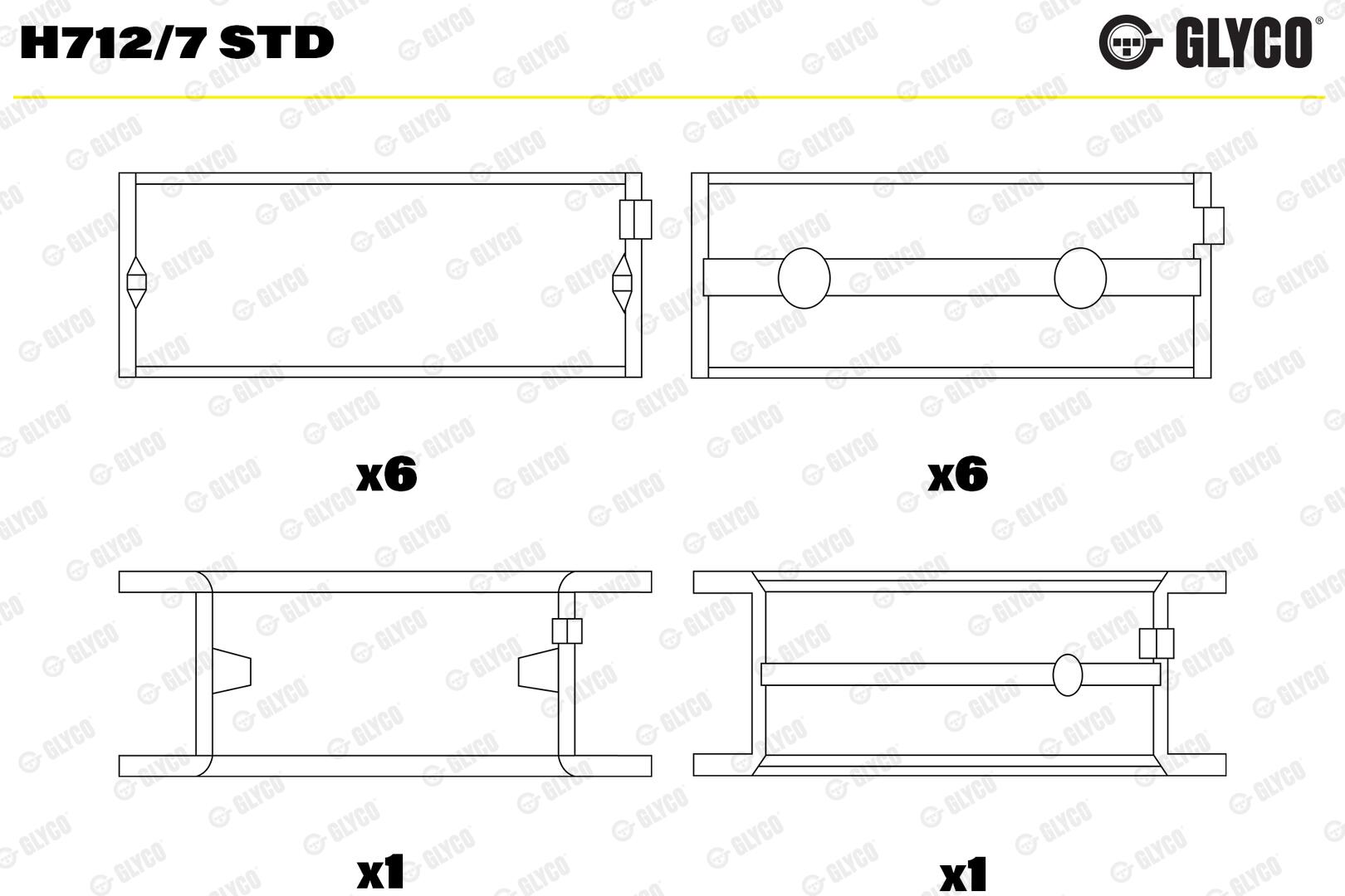 Crankshaft Bearing Shell - H712/7 STD GLYCO - 3520300040, 3520300097 ...