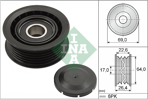532016010, Deflection/Guide Pulley, V-ribbed belt, Schaeffler INA, 0002020019, 04593848AA, 04792836AA, 05281301AA, 059903341A, 11287511474, 66120-03170, 95510211800, 04593985AA, 6612003170, K05184638AD, 0002020919, 04627506AA, 05080246AA, 059903341E, 66520-03070, 7511474, 95510211801, K05281301AA, 04627509AA, 6652003070, 04627851AA, 059903341J, 66520-03170, 6652003170, 05184638AC, 67120-00210, A0002020019, 05184638AD, 6712000210