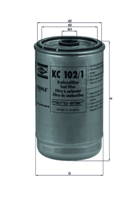 Fuel Filter - KC102/1 MAHLE - 51125030045, 51125030046, 51125030054