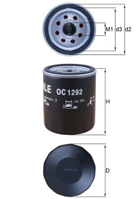 Olejový filtr - OC1292 MAHLE - 1890364, 2193141, DS7Q6714AA