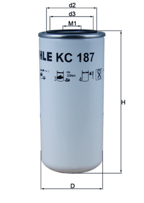 KC187, Palivový filtr, Filtr paliv., MAHLE, 1907460, 2997070, 500315481, V2991585, 0986450745, 2439600, 33662, 533662