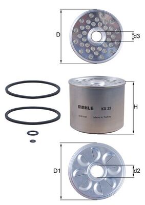 KX23D, Kraftstofffilter, MAHLE, 0000800022, 0001231108, 0002656621, 0003899811, 0005038883, 0006023900, 0009830520, 01789434, 0251397, 0494251, 0676987, 1013891M1, 105640406001, 10P2832, 1133280R1, 114924133, 114924188, 130336070, 143287, 150354, 1531637, 1541086CA3, 1545143560, 159337, 1712202M1, 17H9452, 1879513, 1901629, 1901687, 190608