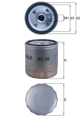 Palivový filtr - KC20 MAHLE - 0000801393, 0021751970, 0040563502