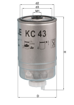 Palivový filtr - KC43 MAHLE - 1902138, 26561118, 51125030026