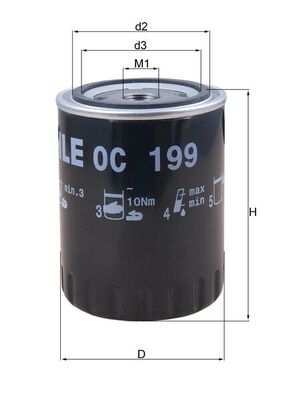 Olejový filtr - OC199 MAHLE - 5027170, 7700749566, 7700850394