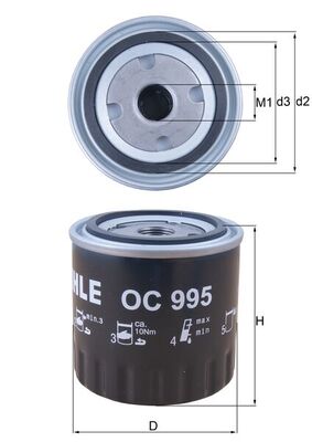 Ölfilter - OC995 MAHLE - 1520800Q0M, 1520800Q0N, 1651000KA1