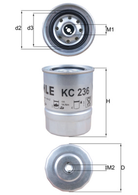Fuel Filter - KC236 MAHLE - 1640017A00, 37Z3119650, 16400R0101