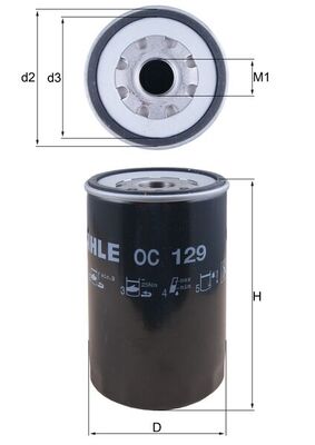 OC129, Olejový filtr, Filtr olej., MAHLE, 4000151830, 5149814, 63881900, 649092, 6389100, BV17257011, 0451203113, 2037, 2327600, AP3455, B7113, BC1115, DO875, EFL312, ELH4733, FT5100, H28W01, LF3484, LFP3582, LS782, P550353, R221, S1220R, SP1045, W1168, 0451300004, AP3455A, LF3570, PH2940, W1168/1