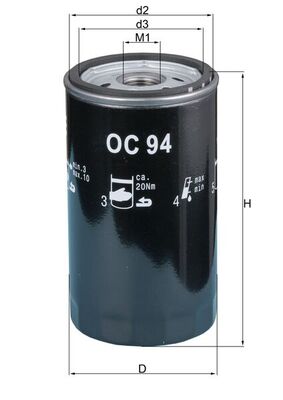 OC94, Oil Filter, MAHLE, 5016698, 93156613, 5017582, 6112420, 6174457, 84FM6714AA, 85FM6714AA, 87FF6714AA, A860X6714AA, EFL166, EFL166S, 0451103092, 13.28.10/110, 154077968650, 166OS, 2057, 2318601, 61133, 8671002050, BC1174, C151, DO208, EDL188, ELH4115, FB5327, FH1149, FO133, FOE162, FT5058, FX0048