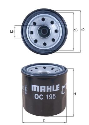 OC195, Olejový filtr, Filtr olej., MAHLE, 022214300, 11930535150, 11930535151, 152009645R, 15208-65F0C, 15208AA020, 1585332430, 160970008, 2630002500, 263002Y500, 30A4000201, 56696654, M806418, Z6Y1-14-302A, 032414300, 1520800QAG, 152085758R, 15208AA021, HH15032430, 032415010D, 1520831U00, 15208AA022, 7700112686, 032415010E, 1520865F00, 15208AA023, 8200257642, 037023802, 1520865F0D, 15208AA024