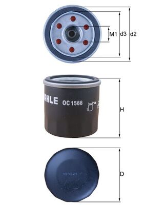 Olejový filtr - OC1566 MAHLE - 152009645R, 152085758R, 1520865F00