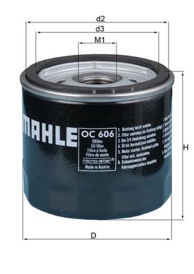 Olejový filtr - OC606 MAHLE - 04781452AA, 1007705, 1E0514302B