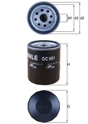 Olejový filtr - OC981 MAHLE - 0003936608, 047115561F, 05281090