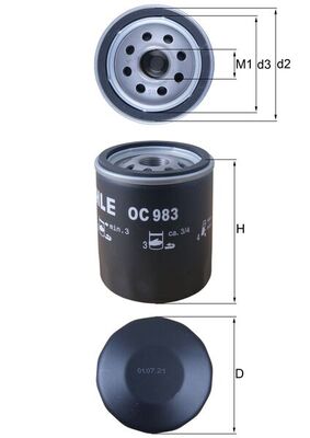 OC983, Olejový filtr, Filtr olej., MAHLE, 0046519728, 1042175116, 1109AR, 46402457, 5016954, 5984044, 7701415062, VOF88, 0060813507, 1109K8, 46468378, 5017814, 0060813675, 1109K9, 46805832, 870X6714HA, 1608076280, 55195984, 60814435, EFL310, 46447696, 5889211, 71736158, MLS000715, 5973928, 9456000220, 46519728, 9558048380, 46542140, 60813507