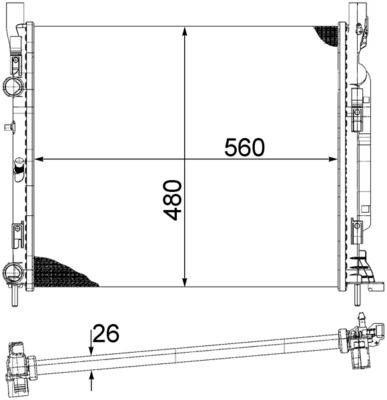 CR1155000S, Radiator, engine cooling, MAHLE, 4155000102, 8200455801, A4155000102, 01063113, 180086N, 350213142500, 43002470, 53002, 637623, 700959, DRM23037, RA0231070, RENA5655O, RT2470, 350213142502, 550351, 698545, RTA2470, 350213142503