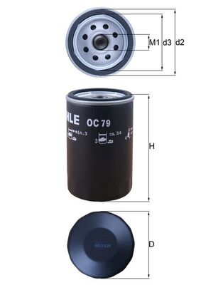Olejový filtr - OC79 MAHLE - 000091511A, 0650379, 5000273