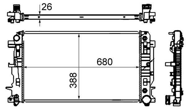 CR62000S, Kühler, Motorkühlung, MAHLE, 9065000302, 9065001402, A9065000302, A9065001402, 0206.2088, 120001N, 30002403, 53833, 627062, 735089, DRM17044, MERC5580A, MS2403, RA0170890, 67157A