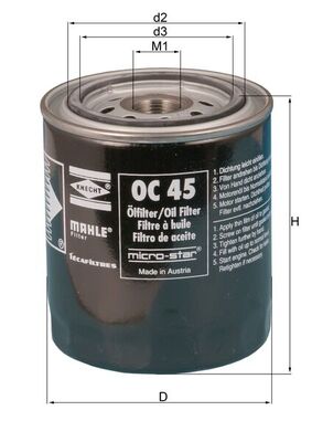 Olejový filtr - OC45 MAHLE - 5017808, 95495251, 870X6714BA