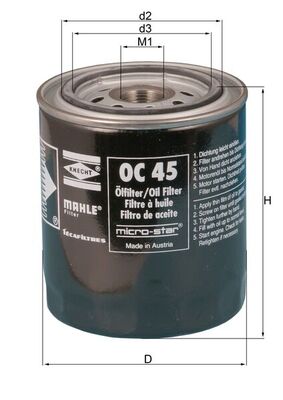 OC45, Oil Filter, MAHLE, 5017808, 95495251, 870X6714BA, 0451103109, 2132, 2320000, 248OS, 25.42.13/110, 586035, 8671002039, BC1169, EFL346, ELH4111, F131, FT5047, L37821, LS483, OP620, PH4826, R367, S7630R, SO480, SP988, VFL206, W820, WL7176, X4117E, 50013248, PER4821