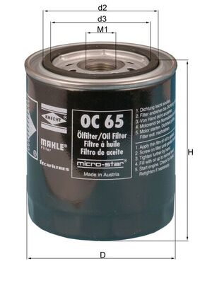 Oil Filter - OC65 MAHLE - 1612184, 93156542, 5020253