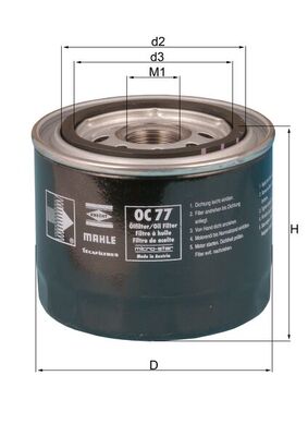 Olejový filtr - OC77 MAHLE - 15000689004, 5007222, 8943604181